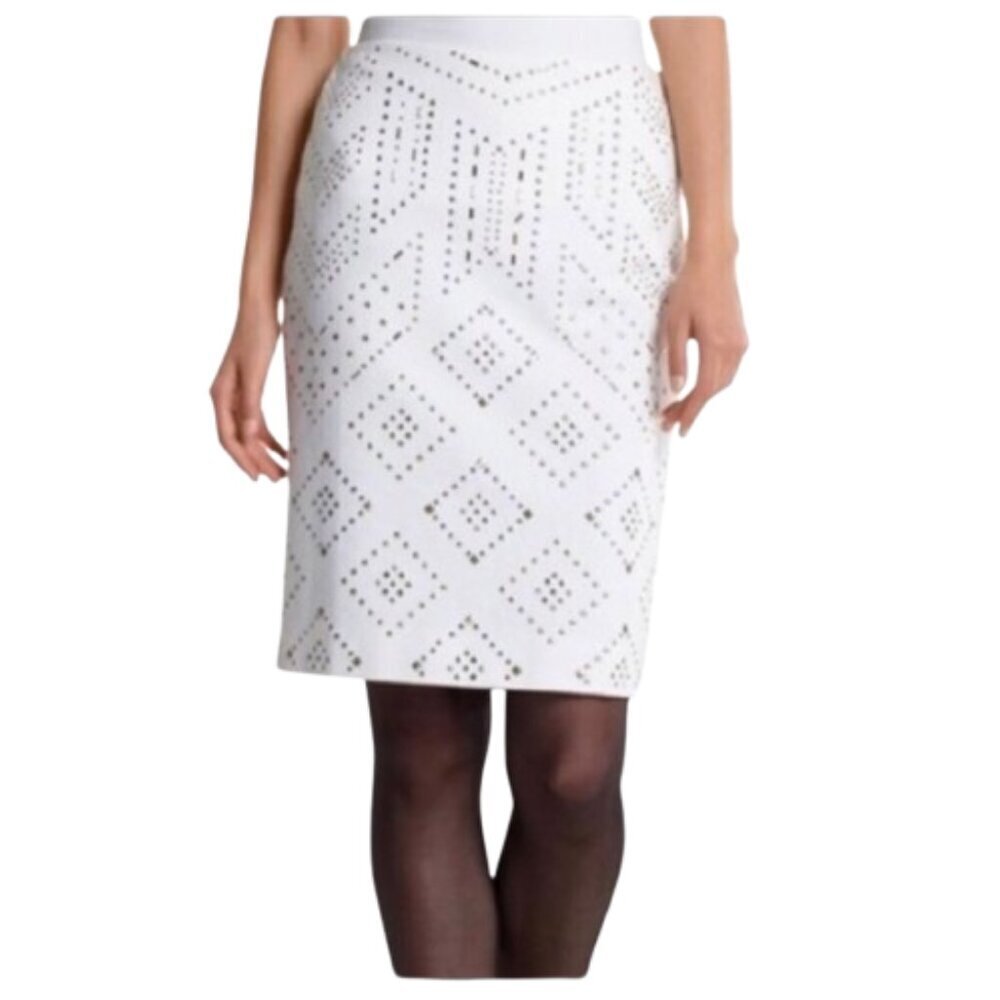 Women's 8 WHBM White Studded Pencil Skirt